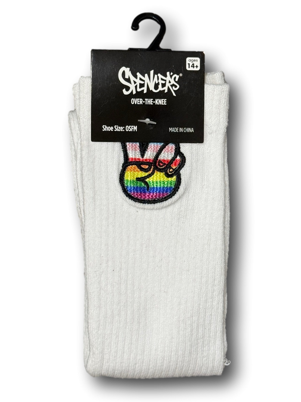 3/$20 Rainbow Gay Pride Peace Sign Patch Funny Novelty Over The Knee Socks - NWT